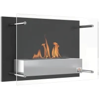 HOMCOM Cheminée bioéthanol Murale encastrable brûleur 1.5 L, environ 3 h de durée de combustion dim. 60L x 22l x 40H cm Couverture 20-25 m² Acier inox(m-1)