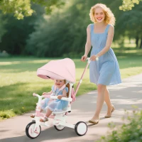 AIYAPLAY Triciclo para Niños 5 en 1 con Manillar de Empuje y Capota Desmontable, 96,5x49x101 cm, Rosa(m-2)