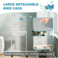 PawHut Bird Cage Budgie Cages for Finch Canary Parakeet with Stand Wheels Slide-out Tray Accessories Storage Shelf, White(m-4)