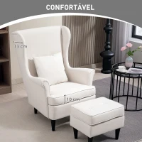 HOMCOM Poltrona com Apoio para Pés Poltrona de Leitura com Encosto Alto Capitonê e Pés de Madeira 75x83x104 cm Bege(m-5)