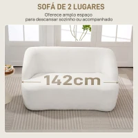 HOMCOM Sofá de 2 Lugares Estofado em Borreguito Sofá de Sala de Estar com Desenho Curvo e Acolchoamento Grosso142x85x73,5 cm Creme(m-4)