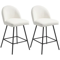 HOMCOM Set da 2 Sgabelli da Bar con Schienale in Velluto e Poggiapiedi in Acciaio, Bianco Crema(m-1)