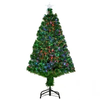 HOMCOM Árbol de Navidad de Fibra Óptica 120 cm Decoración Navideña con 16 LED de 3 Colores 130 Ramas Ø60x120 cm Verde(m-1)
