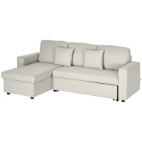HOMCOM Ecksofa mit Bettfunktion, Eckcouch inklusive 2er-Sitz Sofa, Einzelbett, L-Form mit Stauraum, 2 Kissen Cremeweiß(m-10)