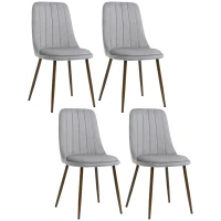 HOMCOM Set de 4 Scaune de Masa, Scaun de Bucatarie Modern cu Tapiterie din Catifea, Spatar Curbat si Picior din Otel pentru Camera de Zi, Dormitor, Gri(m-11)