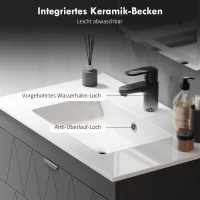 HOMCOM Hangende Wastafelonderkast met Keramische Wastafel en Soft-Close Lades, Zwart(m-5)