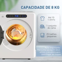 HOMCOM Máquina de Secar 3 KG 1000W Função Antirrugas Função Esterilizar Temporizador Ecrã LED Tátil Tambor Aço Inoxidável 49x43x61 cm Branco(m-5)