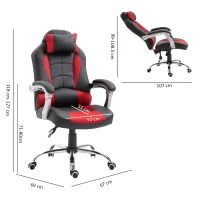 HOMCOM Sedia da Gaming Reclinabile con Supporto Lombare e Poggiatesta in Pelle PU, Rosso e Nero(m-3)