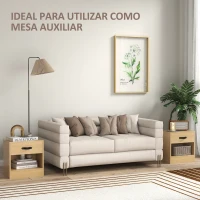 HOMCOM Conjunto de 2 Mesas de Cabeceira para Dormitório Estreitas com Gaveta e Compartimento Aberto 39x28x41 cm Madeira(m-6)