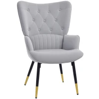 HOMCOM Butaca de Salón Sillón Individual Tapizado en Terciopelo con Respaldo Alto Estilo Moderno 68x72x103 cm Gris Claro(m-10)