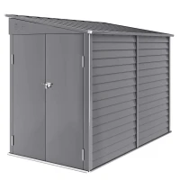 Outsunny 5 x 9ft Galvanised Metal Garden Shed with Foundation Kit, Outdoor Lean-to Shed, Tool Storage House with Lockable Doors, Gloves and 2 Air Vents for Patio, Garden, Grey(m-1)