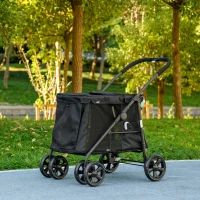 PawHut Hondenbuggy met Kussen, 3 Zijvakken, Opvouwbaar, Hondenkar, 102 cm x 62 cm x 105 cm, Zwart(m-10)