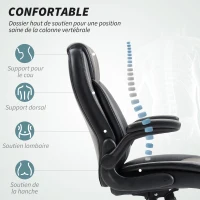 HOMCOM Fauteuil de bureau avec accoudoirs relevables, chaise de bureau ergonomique, hauteur réglable, fonction de bascule, noir(m-4)