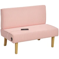HOMCOM Sofá de 2 Plazas Tapizado en Pana con 2 Puertos USB 1 Puerto Tipo-C y Patas de Madera Carga 240 kg 110x60x85 cm Rosa(m-10)