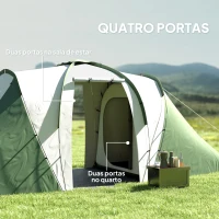 Outsunny Tenda de Campismo Familiar para 4-6 Pessoas com 2 Dormitórios Impermeável 3000 mm com Bolsa 555x225x190 cm Cinza e Verde(m-5)