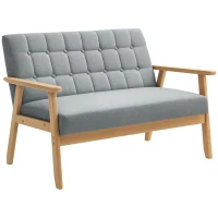HOMCOM Sofá 2 Lugares Estofado em Linho com Apoio para os Braços de Madeira Encosto Acolchoado 114x75x76 cm Cinza Claro(m-10)