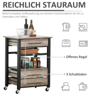 HOMCOM Küchenwagen Küchenrollwagen Servierwagen mit Schublade Ablage Spanplatte Metall Grau Eiche 60 x 50 x 84,5 cm(m-4)