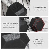 HOMCOM Conjunto de Halteres Hexagonais 2 x 5 kg Conjunto de Pesos com Barras de Conexão Kit de Treino de Fitness(m-4)