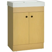kleankin Mobile Bagno sotto Lavabo in Truciolato con Ripiani Regolabili e Lavello Curvo, 60x41.5x88 cm(m-1)