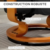 HOMCOM Fauteuil de relaxation inclinable avec repose-pied, pivotant, cadre en bois , revêtement synthétique noir(m-7)