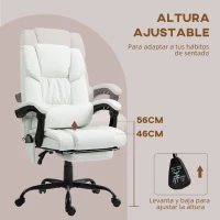 Vinsetto Silla de Oficina con Masaje de 6 Puntos Ergonómica Respaldo Alto Reclinable Altura Ajustable Reposapiés y Mando a Distancia Blanco(m-4)