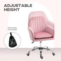 HOMCOM Velvet-Feel Tub Office Chair, with Seat Cushion - Dark Pink(m-6)