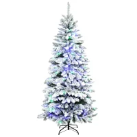 HOMCOM Árbol de Navidad Artificial con 250 Luces LED 210 cm Árbol Nevado con 829 Ramas Base Plegable de Metal Ø112x210 cm Verde(m-10)