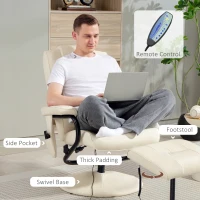 HOMCOM Swivel Recliner Chair and Footstool, Faux Leather Massage Recliner Armchair with Remote Control and Round Wrapped Base, Cream White(m-6)