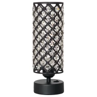 HOMCOM Lampada da Tavolo con Paralume in Cristallo e 2 Porte USB, Luce Regolabile Ф10.8x30cm, Nero(m-1)