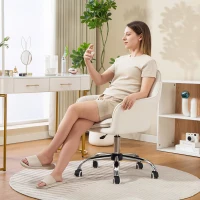 HOMCOM Velvet-Feel Office Chair with Adjustable Height and Wheels - Cream White(m-2)