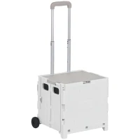HOMCOM Carrinho de Armazenamento Dobrável Carrinho de Compras com 2 Rodas Capacidade 32L para Casa 41,5x32,5x85 cm Branco(m-10)