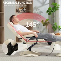 HOMCOM Swivel Recliner Chair and Footstool, Faux Leather Massage Recliner Armchair with Remote Control and Round Wrapped Base, Cream White(m-5)