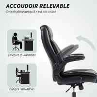 HOMCOM Fauteuil de bureau avec accoudoirs relevables, chaise de bureau ergonomique, hauteur réglable, fonction de bascule, noir(m-6)