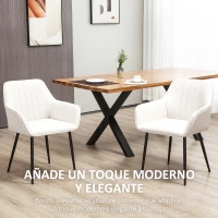 HOMCOM Pack de 2 Sillas de Cocina con Respaldo Reposabrazos y Patas de Metal para Salón 59,5x56,5x81 cm Beige(m-4)