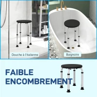 HOMCOM Tabouret de Douche réglable en Hauteur siège de Douche Ergonomique Pieds antidérapants Charge Max. 136 Kg alu HDPE Noir(m-5)