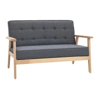 HOMCOM Sofá de 2 Plazas con Respaldo Cojines Acolchados Patas de Madera Antideslizantes Botones con Mechones 113x67x78 cm Gris(m-10)