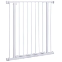 PawHut Barrière de sécurité longueur réglable dim. 76-82l x 76H cm sans perçage métal plastique blanc(m-1)