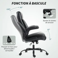 HOMCOM Fauteuil de bureau avec accoudoirs relevables, chaise de bureau ergonomique, hauteur réglable, fonction de bascule, noir(m-7)