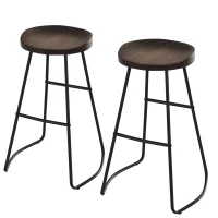 HOMCOM Set 2 Sgabelli Alti in Stile Industriale, Sgabelli da Bar con Telaio in Acciaio Nero e Seduta in Legno, Sgabelli Vintage per Cucina, 49.5x44x71cm(m-1)