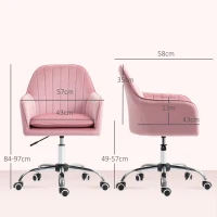 HOMCOM Velvet-Feel Tub Office Chair, with Seat Cushion - Dark Pink(m-3)