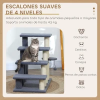 PawHut Escalera para Gatos de 4 Niveles Cubierto de Suave Felpa Poste de Sisal Bola Colgante 60x40x64 cm Gris(m-4)