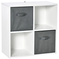 HOMCOM Estantería para Libros de 4 Cubos Librería Modular con 2 Cajones Extraíbles de Tela no Tejida para Oficina Estudio Dormitorio 61,5x30x61,5 cm Blanco y Gris(m-1)