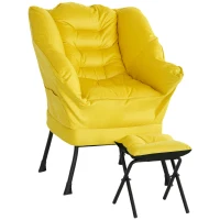 HOMCOM Sillón de Salón con Otomana Sillón de Relax con Bolsillos Laterales y Patas de Acero para Sala de Estar Dormitorio Amarillo(m-1)