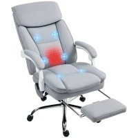 HOMCOM Sedia da Ufficio Massaggiante e Riscaldata con Schienale Reclinabile e Poggiapiedi Estraibile, Grigio(m-1)