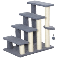 PawHut Escalera para Gatos de 4 Niveles Cubierto de Suave Felpa Poste de Sisal Bola Colgante 60x40x64 cm Gris