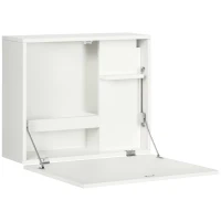 HOMCOM Scrivania a Muro Pieghevole e Salvaspazio con Ripiani, per Casa e Ufficio, in Truciolato e MDF, 60x21.5x50 cm, Bianco(m-1)