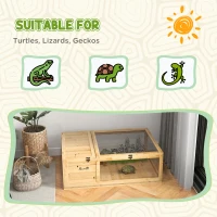 PawHut Tortoise House, Small Reptile Wooden House, with Mesh Roofs, Side Panels, for Turtles, Lizards, Geckos and Snakes(m-7)