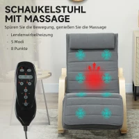 HOMCOM Schaukelstuhl mit Massage-Funktion, Lendenheizung, 3 Modi, Stoffbezug, Grau(m-4)