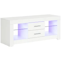 HOMCOM Mobile Porta TV da 55" con Luci LED a 12 Colori e Telecomando, Legno e Vetro 120x40x50cm, Bianco(m-1)