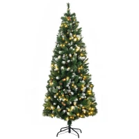 HOMCOM Sapin de Noël artificiel lumineux 703 branches 250 LED 30 pommes de pin support pied pliable hauteur 180 cm Ø 80 vert(m-1)